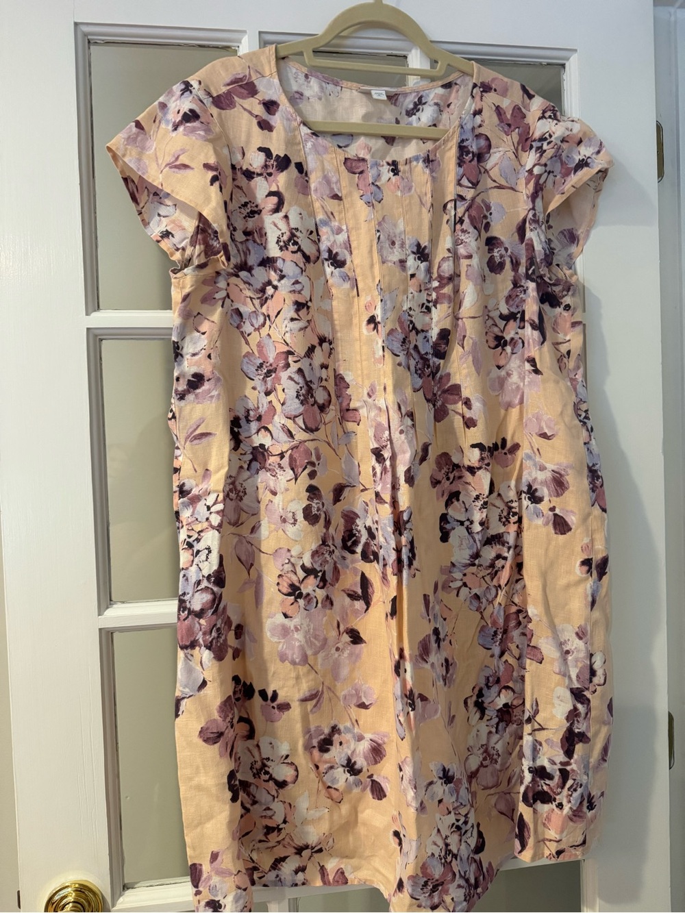 J.Jill Love Linen Floral Pintuck Short-Sleeve Dress - Peach & Purple